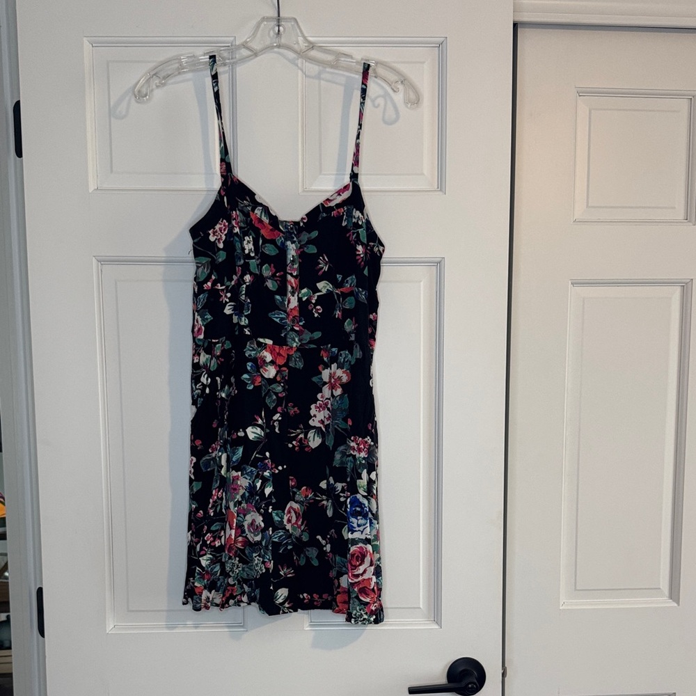 Express Black Floral Slip Dress with Pink & Green Accents